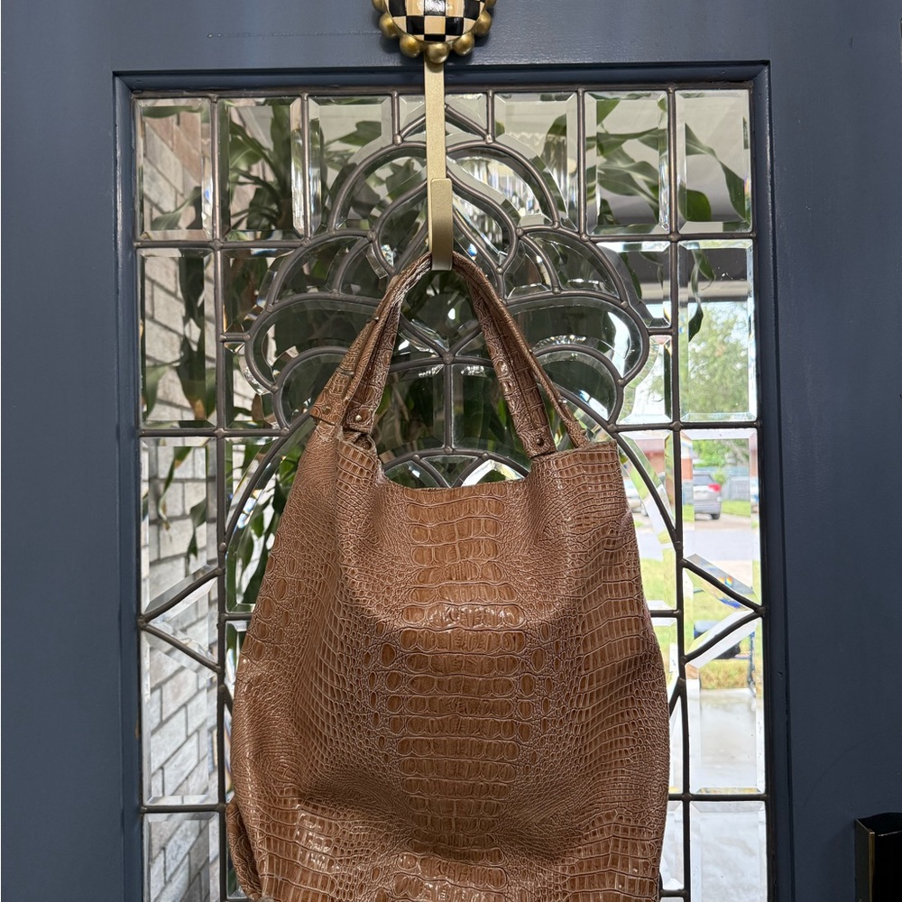 Jessica Simpson Tan Crocodile-Embossed Hobo Bag